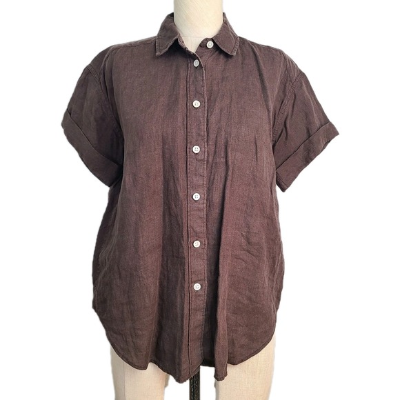 J. Crew X Baird McNutt Tops - J.Crew Baird Mcnutt Irish Linen Button Up‎ Shirt Brown Minimalist Coastal XXS